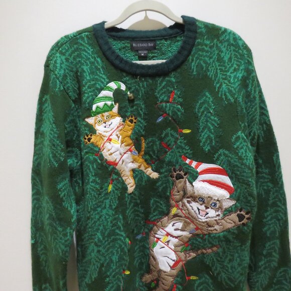 BLIZZARD BAY Crazy Cat Jingle Bell Ugly Christmas Sweater Holidays Warm - Size M - Picture 3 of 14